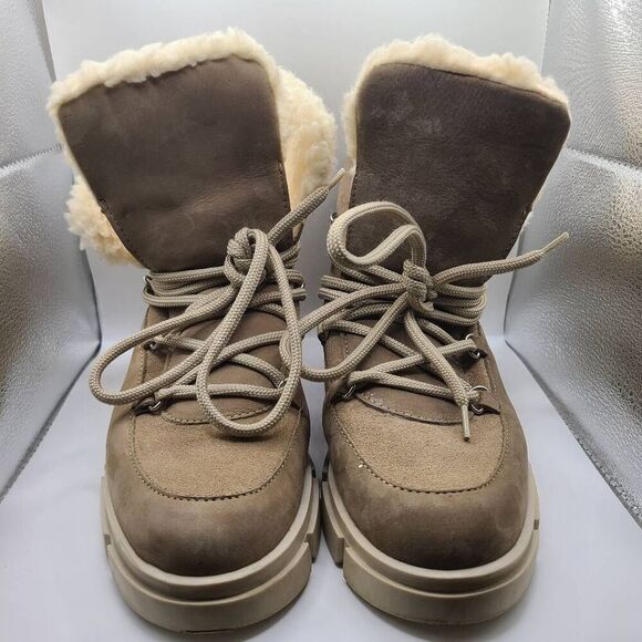AVELLINI PORTUGAL SUEDE SHEARLING SHERPA LACEUP BOOTS SIZE 8 - Picture 1 of 6